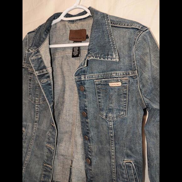 Calvin Klein Womens Medium /Long Sleeve Buttons Down/Collared/Denim Jacket Blue - Picture 2 of 7